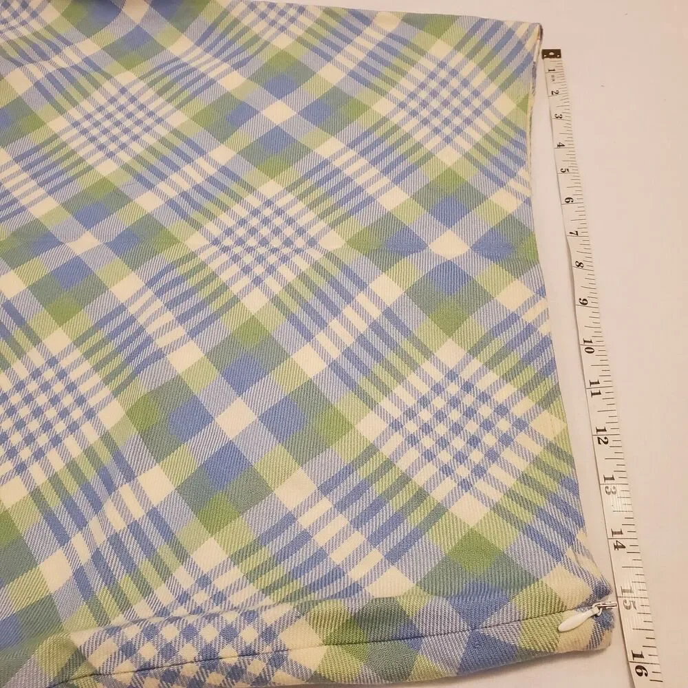 Vintage John Morrison Kiltmakers Baby Blue Plaid Mini Skirt Sz 12 Pure New Wool